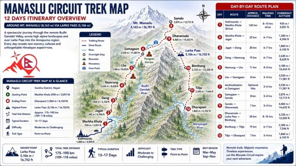 Manaslu Circuit Trek Map